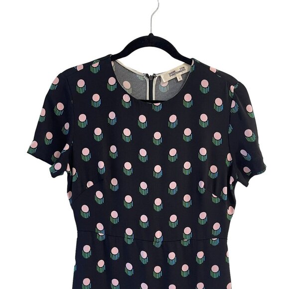 Diane von Furstenberg Size 6 Casmir Dot Silk Midi Shift Dress Short Sleeve - Picture 7 of 13